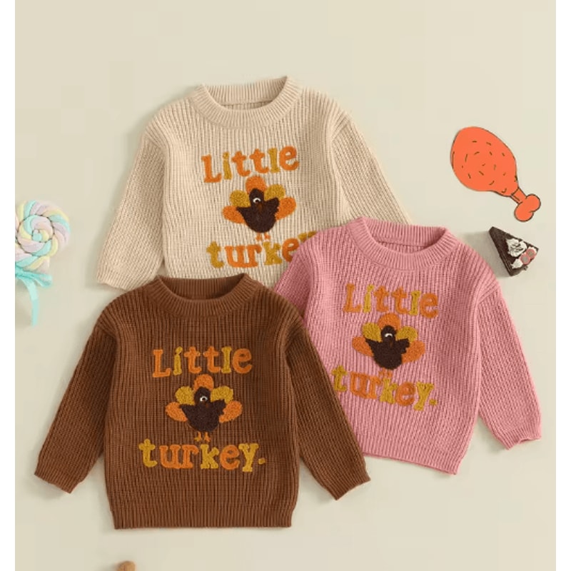 Infant Thanksgiving Sweater With Turkey Embroidery And Crewneck Design For Cozy Fall Days Long Sle 6