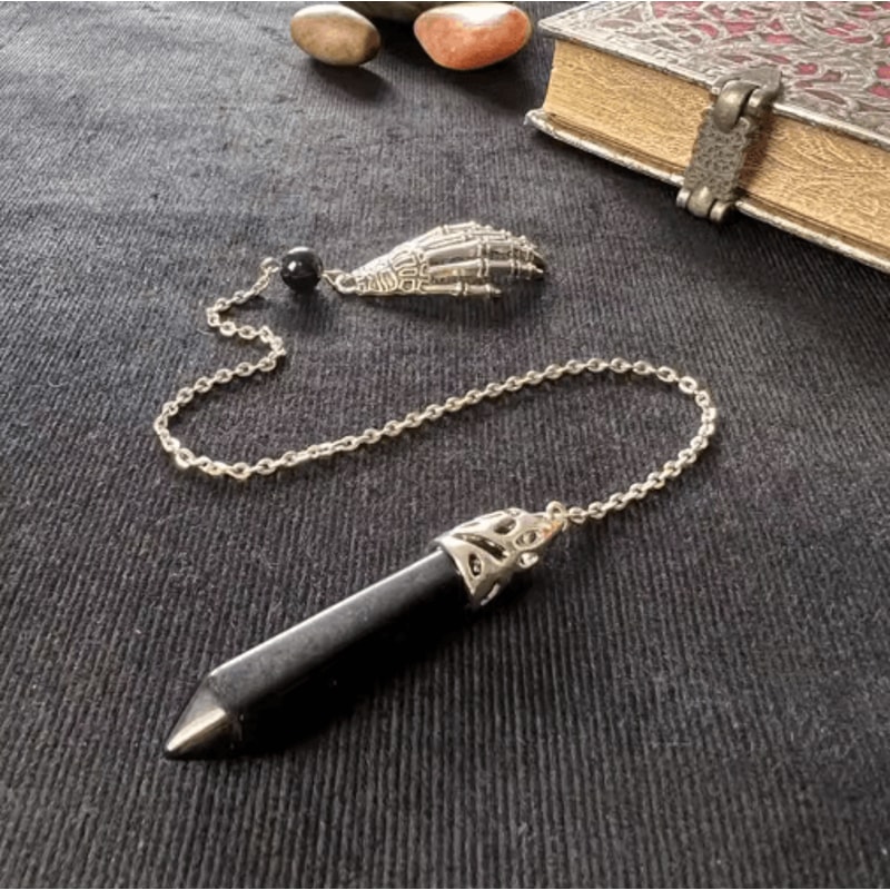 MysticChain Obsidian Pendulum Necklace Vintage Black Obsidian Pendant For Divination 1