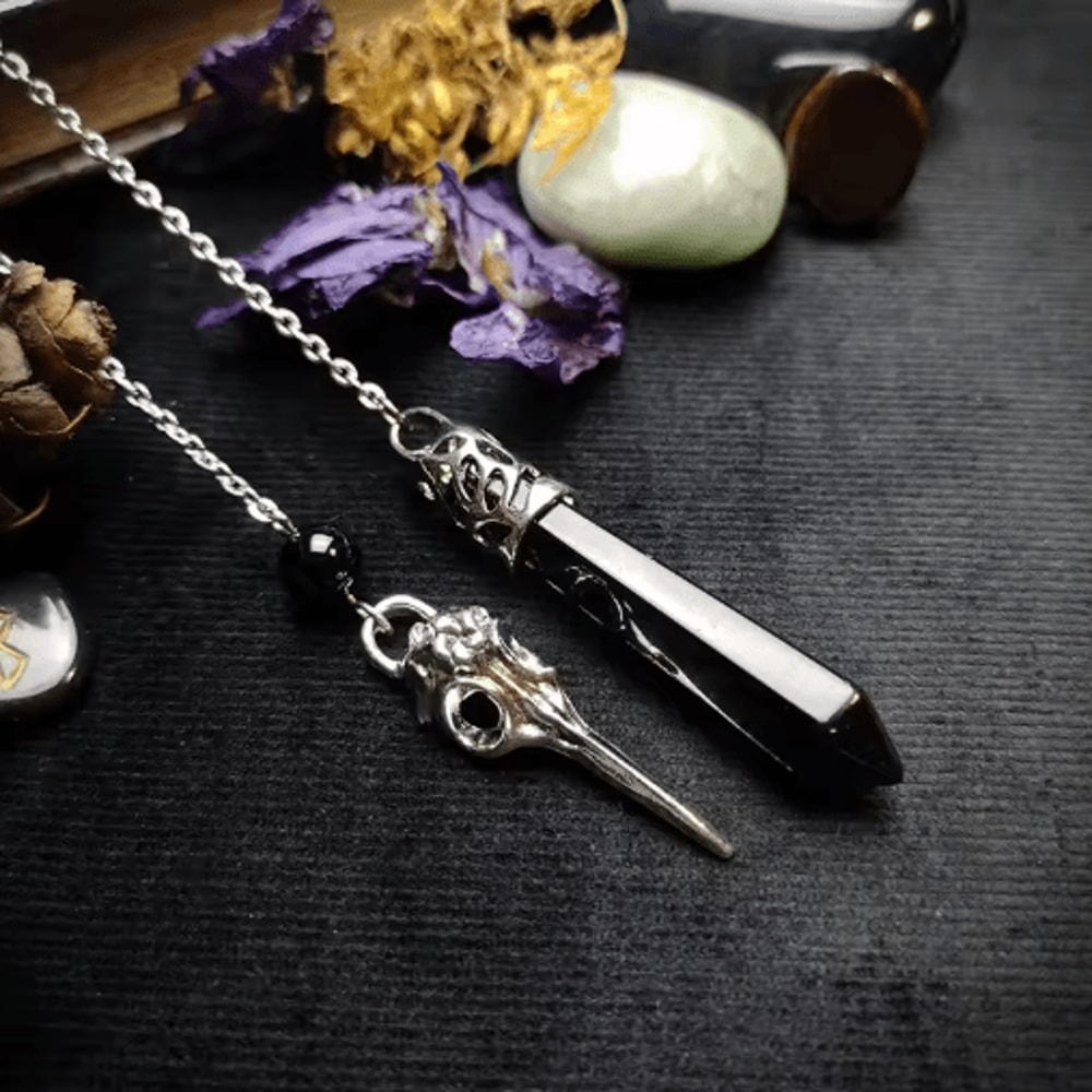 MysticChain Obsidian Pendulum Necklace Vintage Black Obsidian Pendant For Divination 4