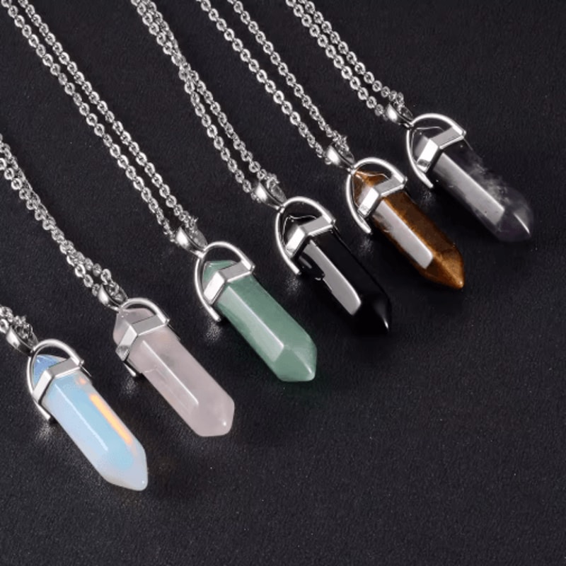 CrystalPoint Obsidian Chakra Pendant Necklace Natural Crystal Pendulum Necklace Hexagonal Point 0