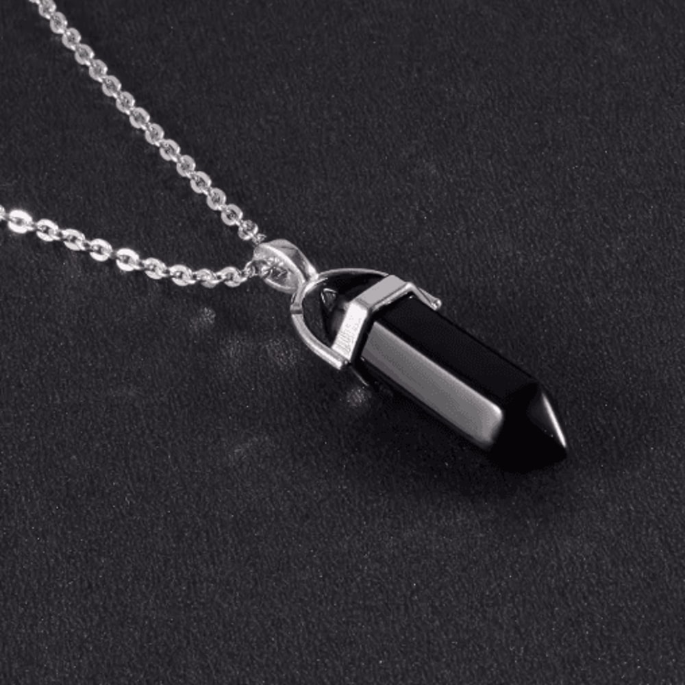 CrystalPoint Obsidian Chakra Pendant Necklace Natural Crystal Pendulum Necklace Hexagonal Point 2