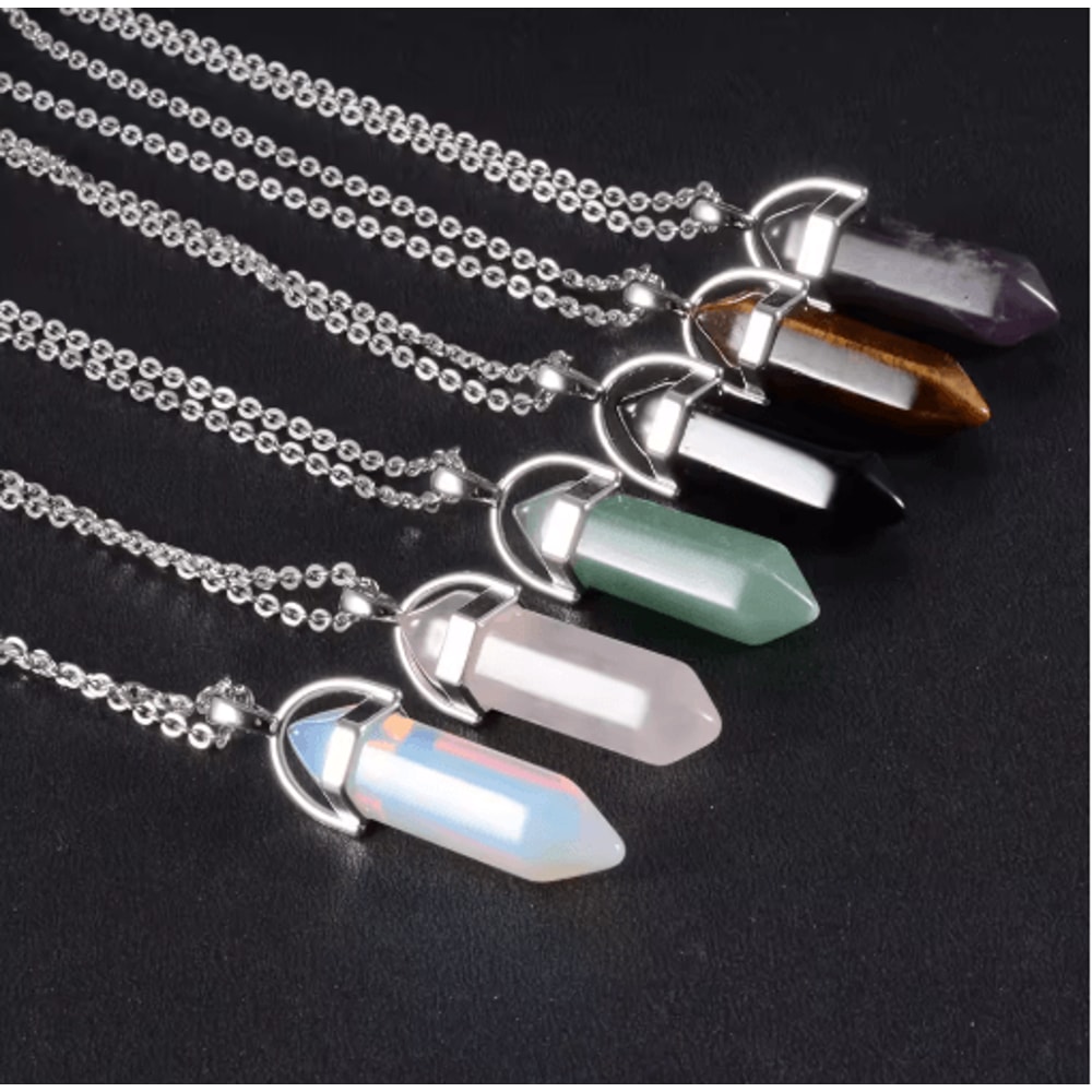 CrystalPoint Obsidian Chakra Pendant Necklace Natural Crystal Pendulum Necklace Hexagonal Point 7