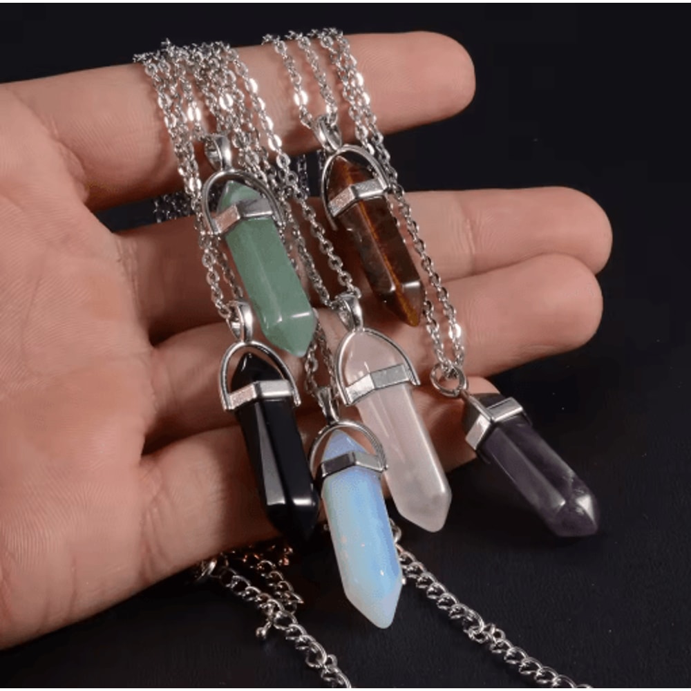 CrystalPoint Obsidian Chakra Pendant Necklace Natural Crystal Pendulum Necklace Hexagonal Point 8