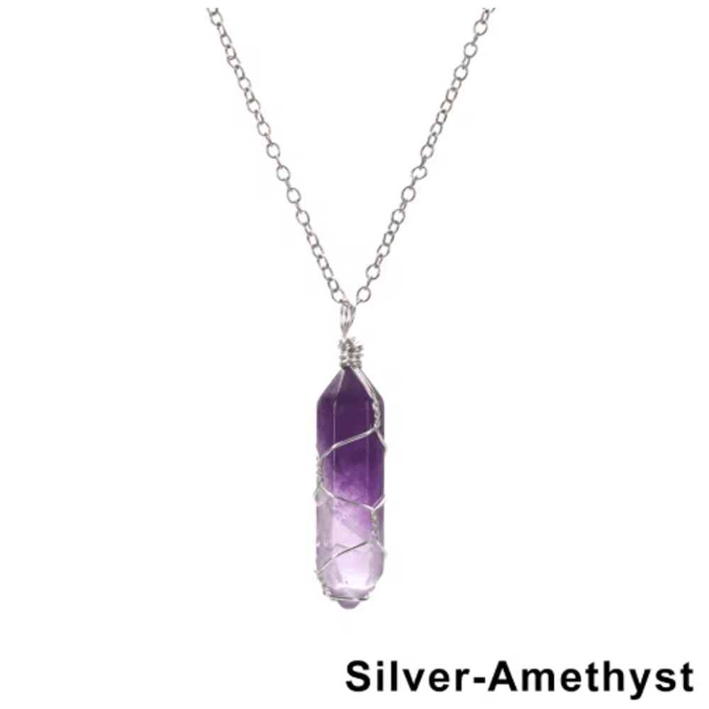 AmoraGem Amethyst Crystal Necklace Elegant Wire Wrapped Crystal Pendant Hexagonal Stone 7