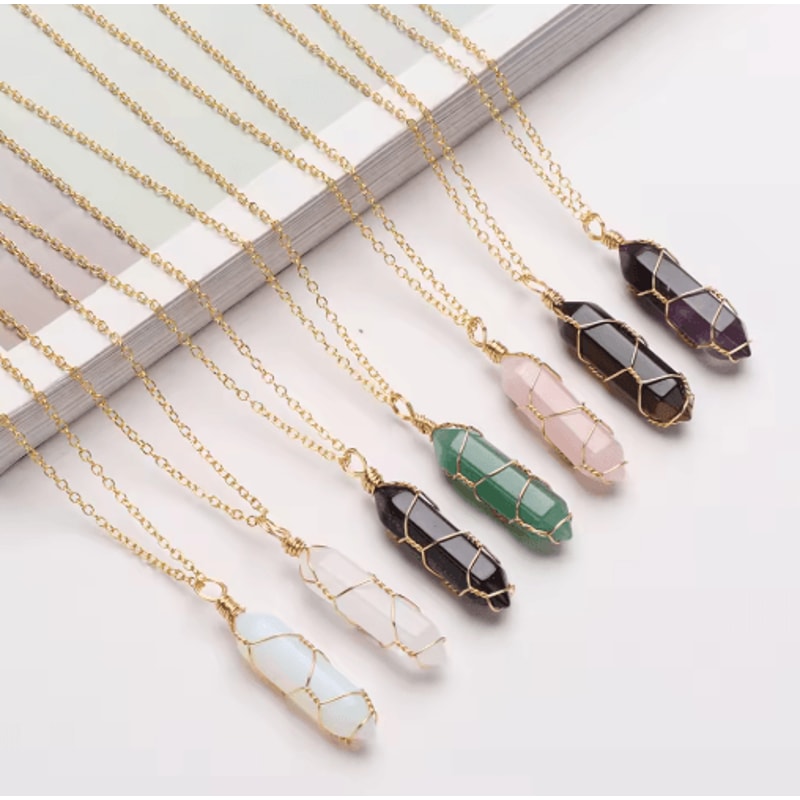 AmoraGem Amethyst Crystal Necklace Elegant Wire Wrapped Crystal Pendant Hexagonal Stone 0