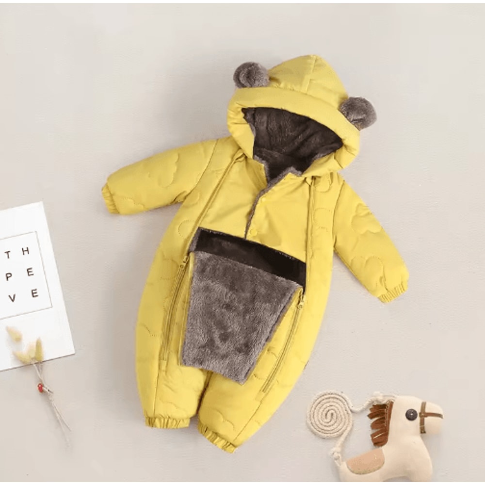 FleeceLined Baby Winter Romper With Hood Bear Ears 1