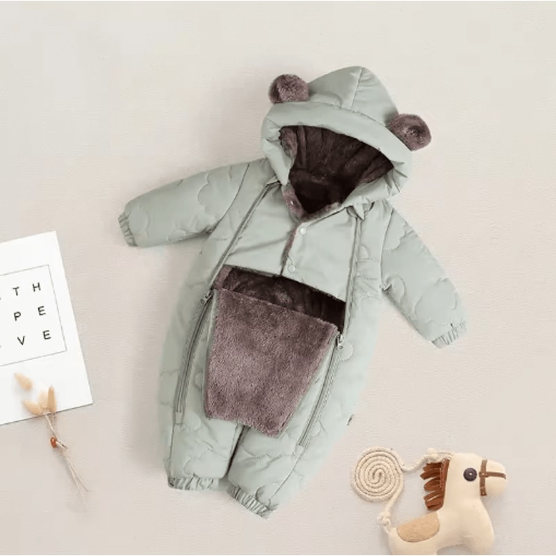 FleeceLined Baby Winter Romper With Hood Bear Ears 3