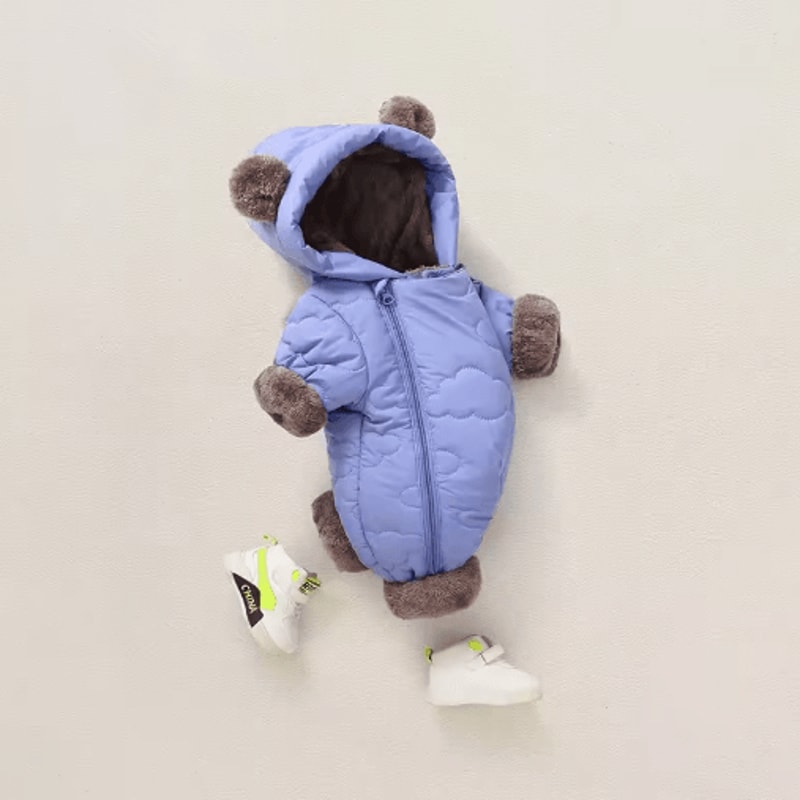 FleeceLined Baby Winter Romper With Hood Bear Ears 8