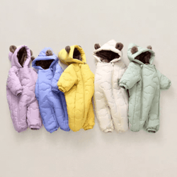 fleece-lined baby winter romper with hood & bear ears