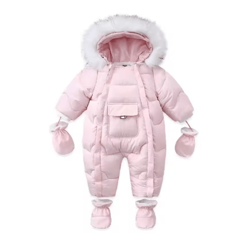 30C Thermal Baby Snowsuit Plush Fleece Winter Jumpsuit For Newborns Toddlers 4