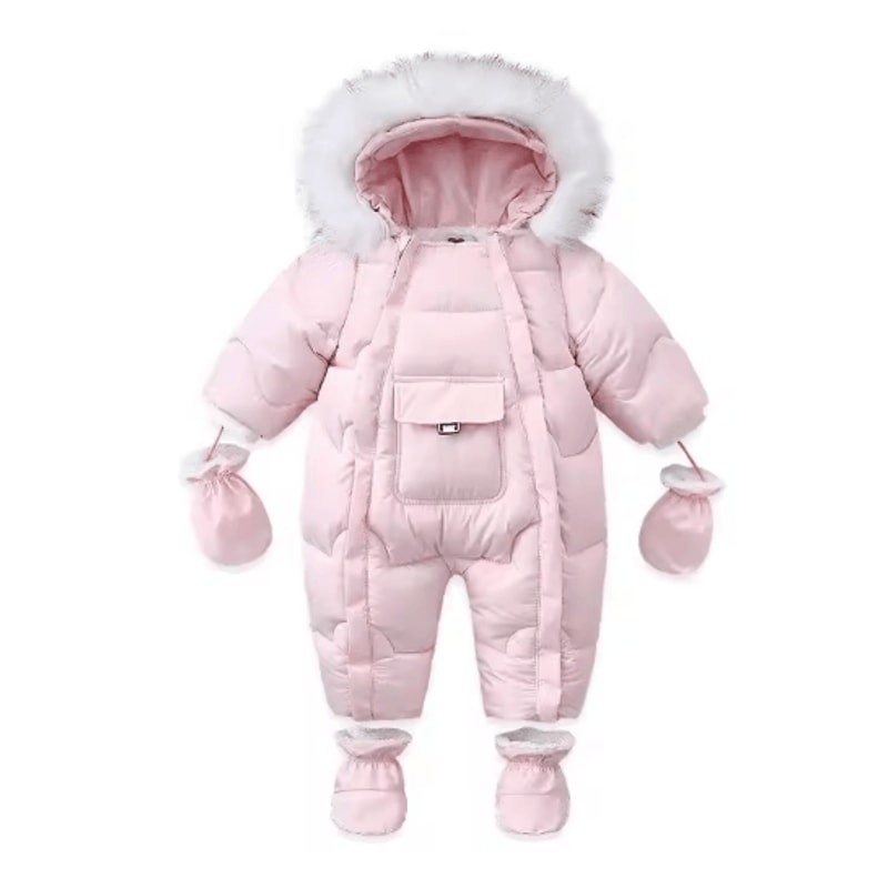 30C Thermal Baby Snowsuit Plush Fleece Winter Jumpsuit For Newborns Toddlers 4