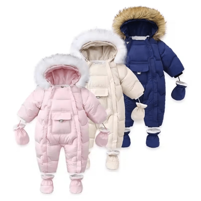 30C Thermal Baby Snowsuit Plush Fleece Winter Jumpsuit For Newborns Toddlers 0