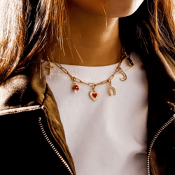 18k gold plated heart horseshoe charm with clasp for diy jewelry making