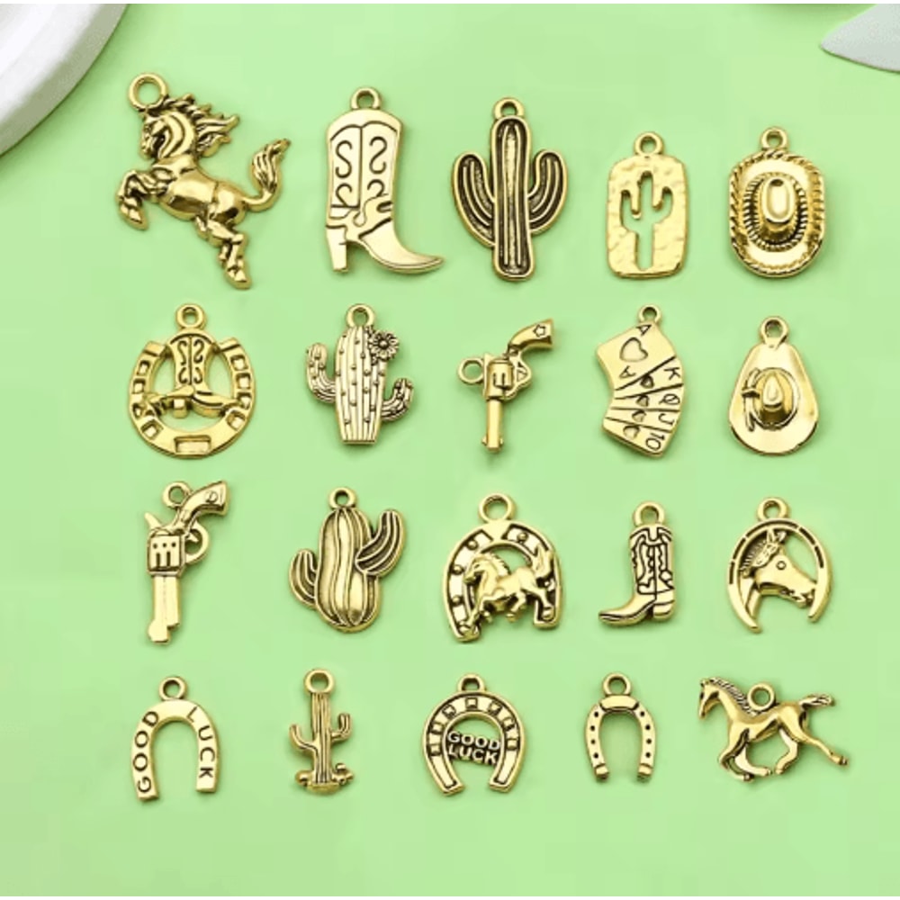 20pcs Western Cowboy Charms Set Horseshoe Cactus Hat Boots DIY Jewelry Pendants 20