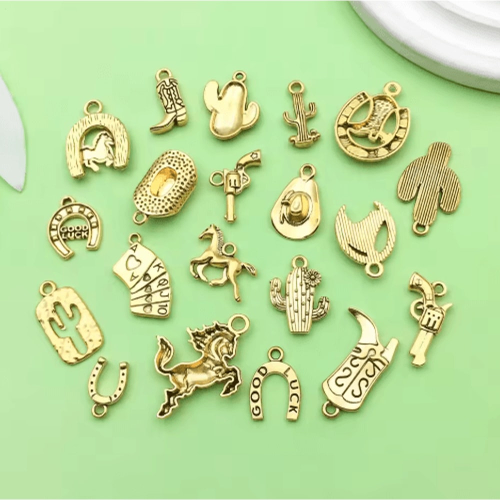 20pcs Western Cowboy Charms Set Horseshoe Cactus Hat Boots DIY Jewelry Pendants 25