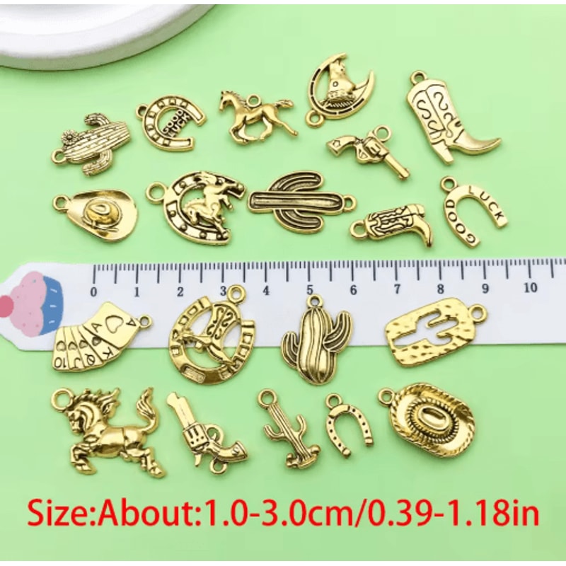 20pcs Western Cowboy Charms Set Horseshoe Cactus Hat Boots DIY Jewelry Pendants 26