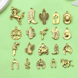 20pcs western cowboy charms set – horseshoe, cactus, hat & boots diy jewelry pendants