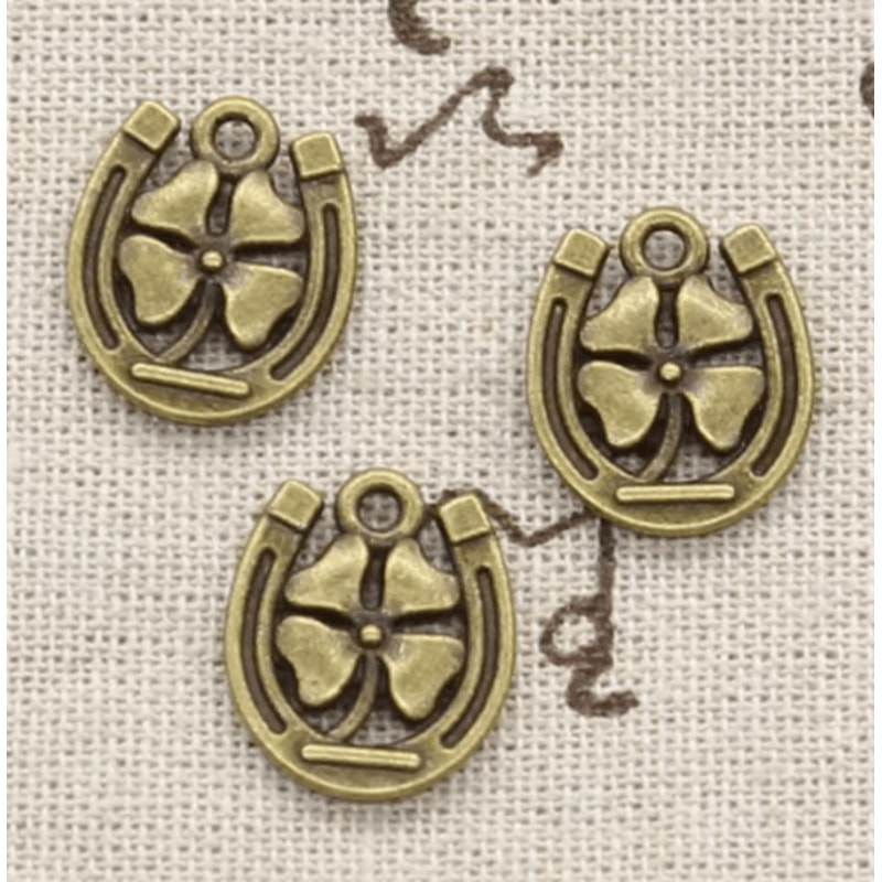 12pcs Vintage Horseshoe Clover Lucky Charm Pendants For DIY Jewelry 1