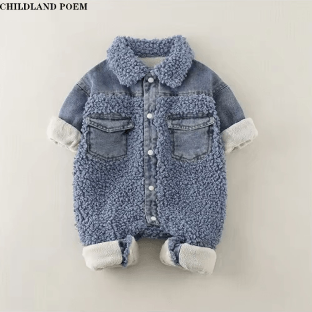 Denim Velvet Baby Winter Romper Thick Warm Snowsuit For Newborns 1