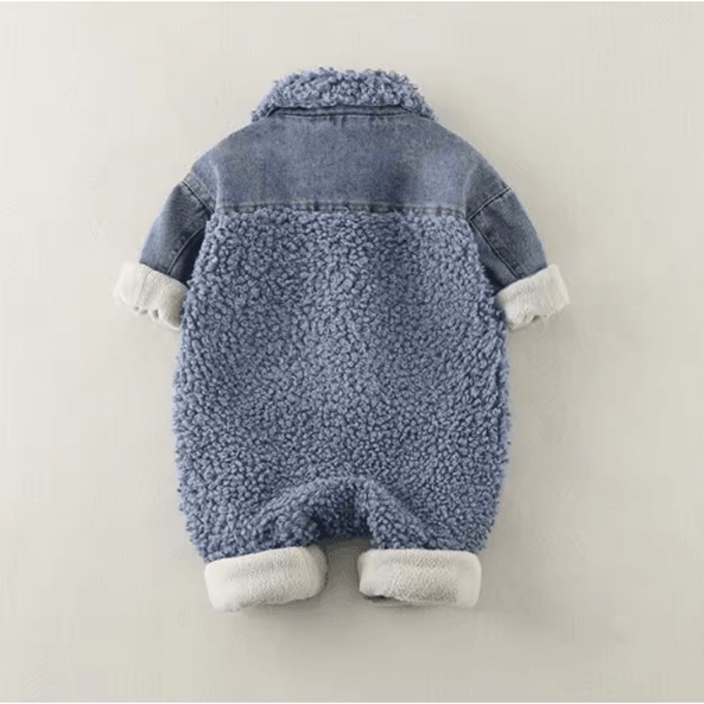 Denim Velvet Baby Winter Romper Thick Warm Snowsuit For Newborns 6