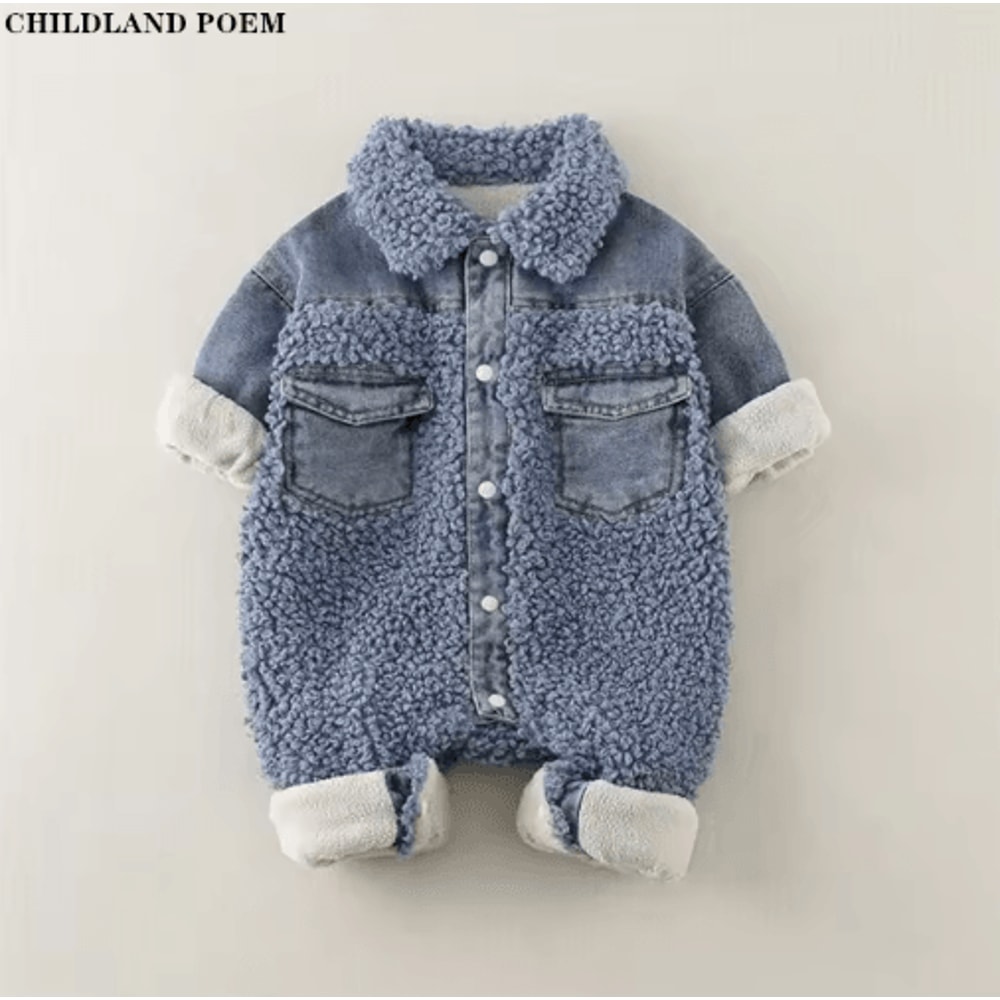 Denim Velvet Baby Winter Romper Thick Warm Snowsuit For Newborns 0