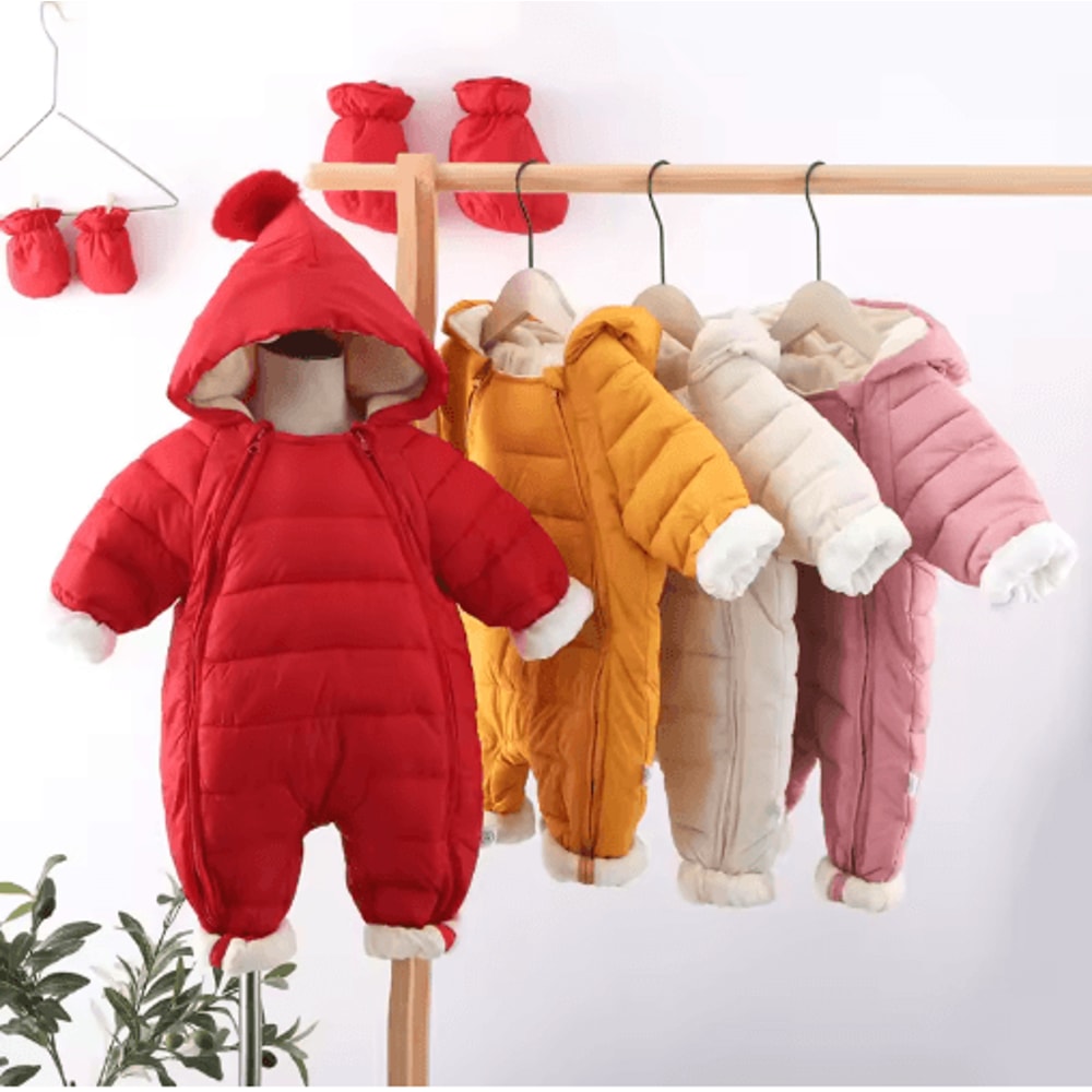 OLEKID 2025 Hooded Fleece Baby Snowsuit Warm Winter Romper For Newborns Toddlers 6