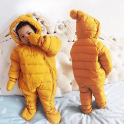 olekid 2025 hooded fleece baby snowsuit – warm winter romper for newborns & toddlers