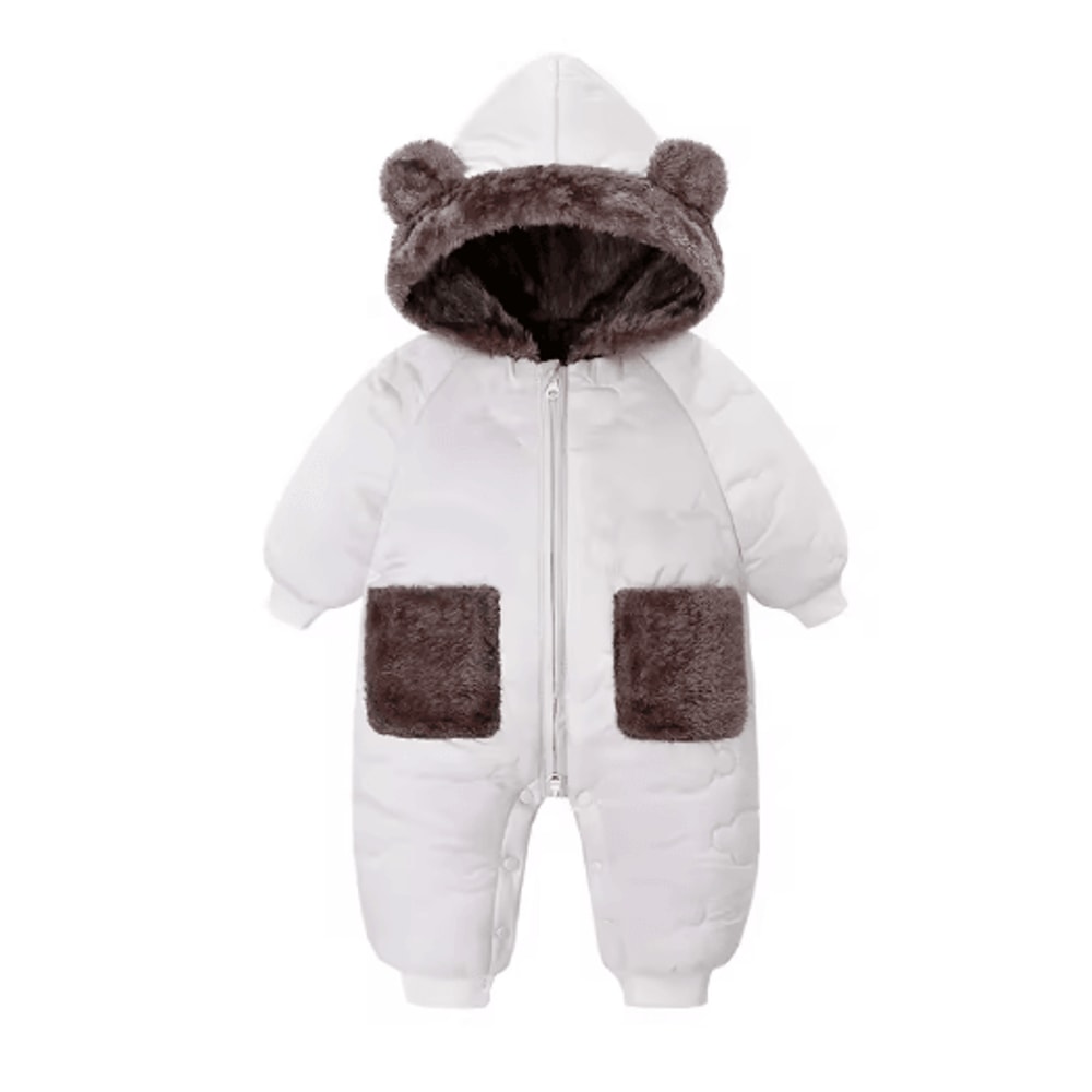 2025 Bear Ear Hooded Baby Snowsuit Fleece Lined Winter Romper For Infants Toddlers 2