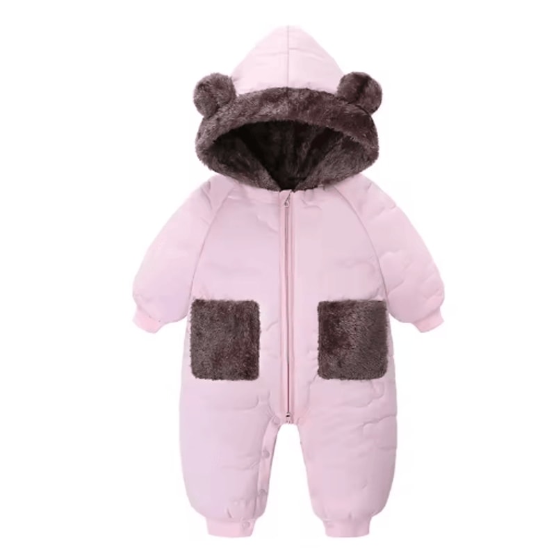 2025 Bear Ear Hooded Baby Snowsuit Fleece Lined Winter Romper For Infants Toddlers 3
