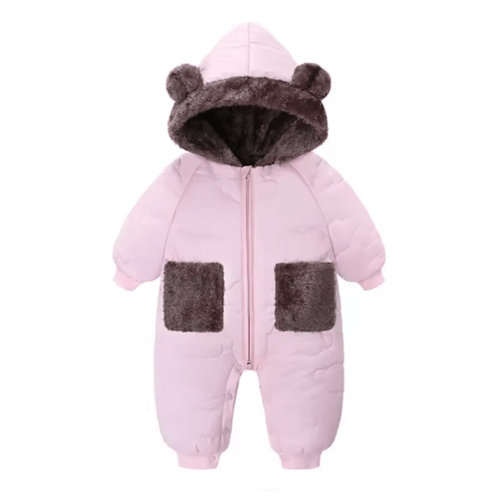 2025 Bear Ear Hooded Baby Snowsuit Fleece Lined Winter Romper For Infants Toddlers 7