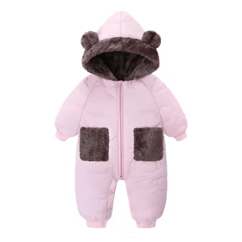 2025 Bear Ear Hooded Baby Snowsuit Fleece Lined Winter Romper For Infants Toddlers 7