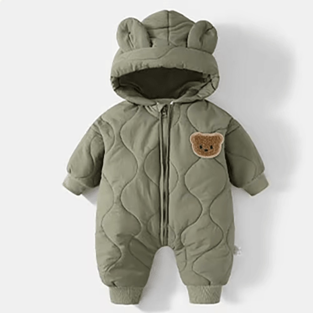 Fur Lined Bear Baby Snowsuit Warm Winter Romper For Infants Toddlers 1
