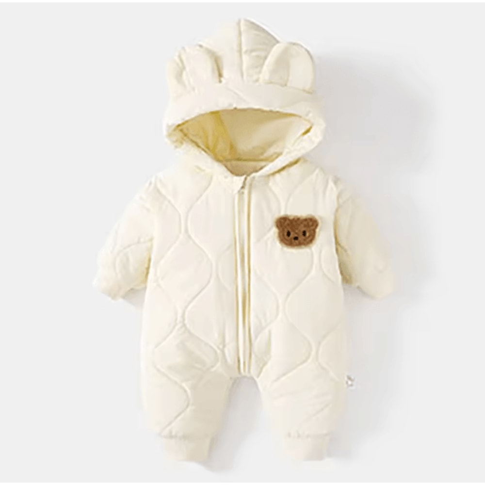 Fur Lined Bear Baby Snowsuit Warm Winter Romper For Infants Toddlers 2