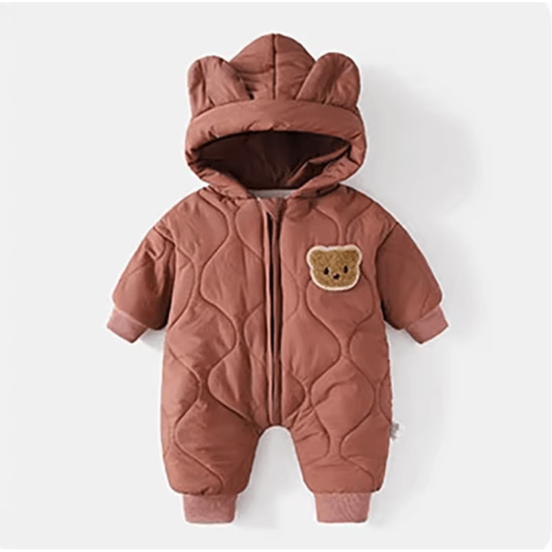 Fur Lined Bear Baby Snowsuit Warm Winter Romper For Infants Toddlers 3