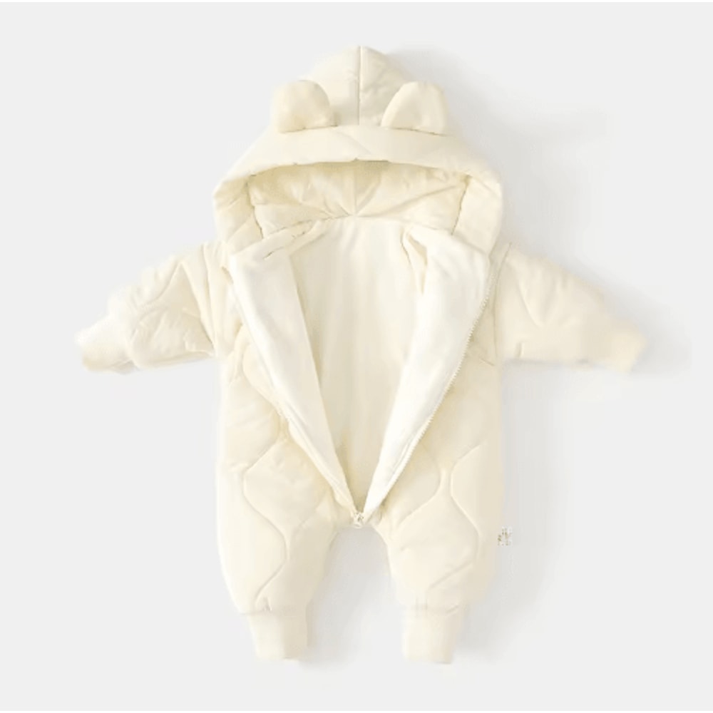 Fur Lined Bear Baby Snowsuit Warm Winter Romper For Infants Toddlers 6