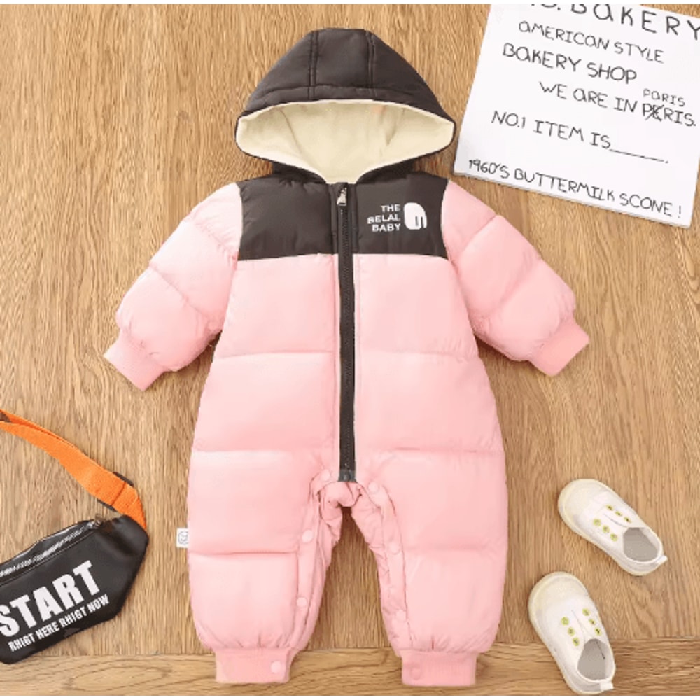 Girls Plush Hooded Ski Snowsuit Thick Warm Winter Jumpsuit For Babies 1