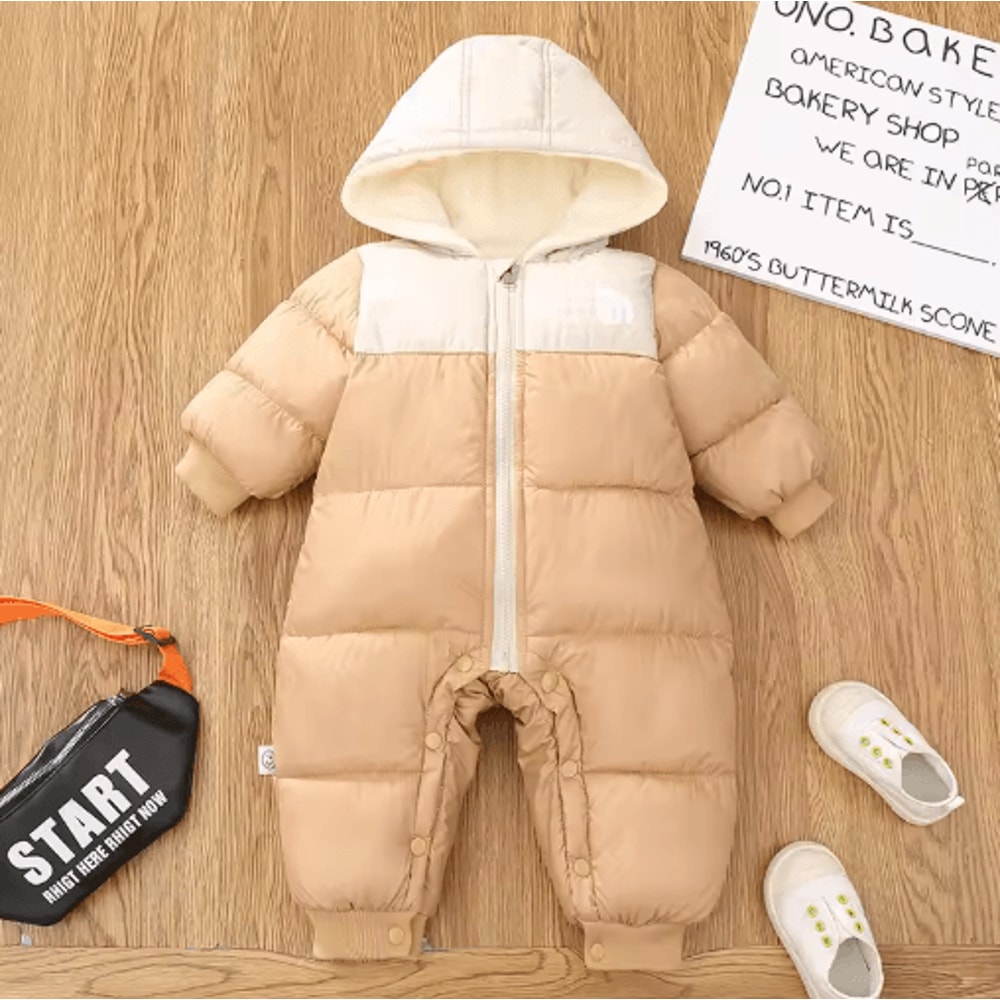 Girls Plush Hooded Ski Snowsuit Thick Warm Winter Jumpsuit For Babies 2