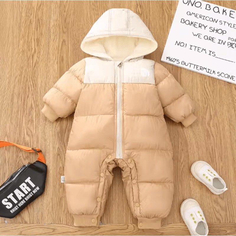 Girls Plush Hooded Ski Snowsuit Thick Warm Winter Jumpsuit For Babies 2