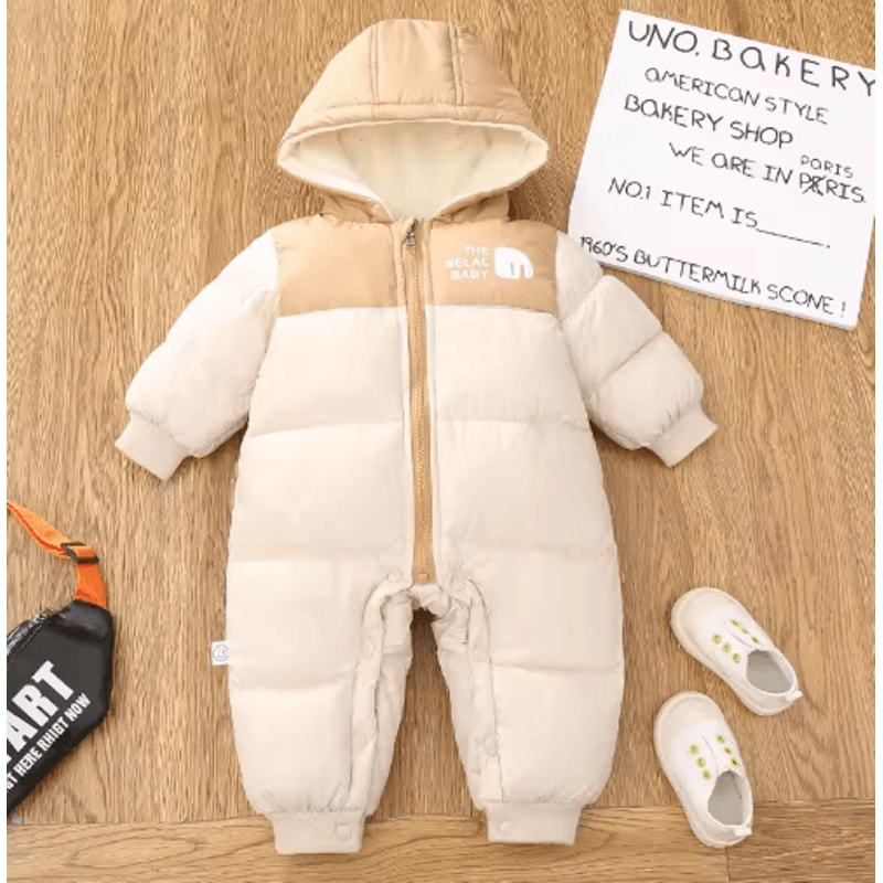 Girls Plush Hooded Ski Snowsuit Thick Warm Winter Jumpsuit For Babies 4