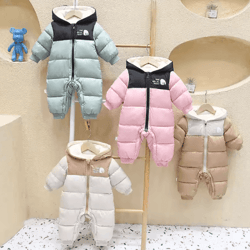 girls plush hooded ski snowsuit – thick warm winter jumpsuit for babies
