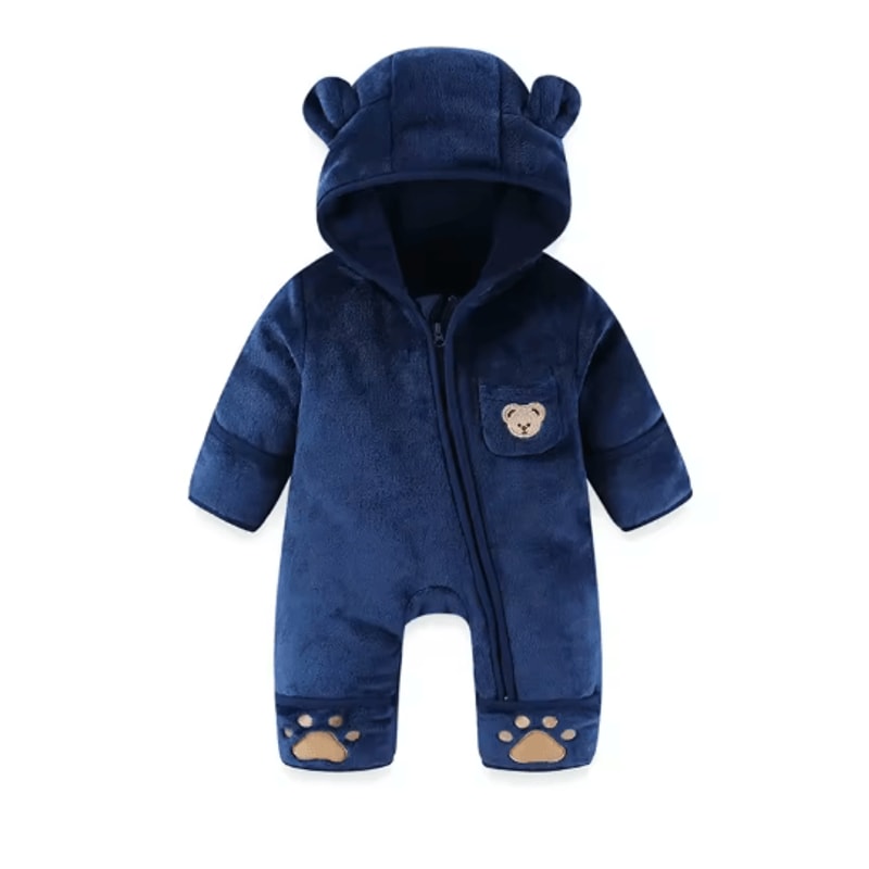 Bear Ear Hooded Baby Winter Romper Fleece Warm Onesie For Newborns 1