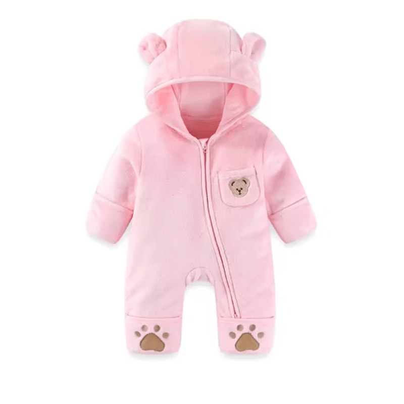 Bear Ear Hooded Baby Winter Romper Fleece Warm Onesie For Newborns 3