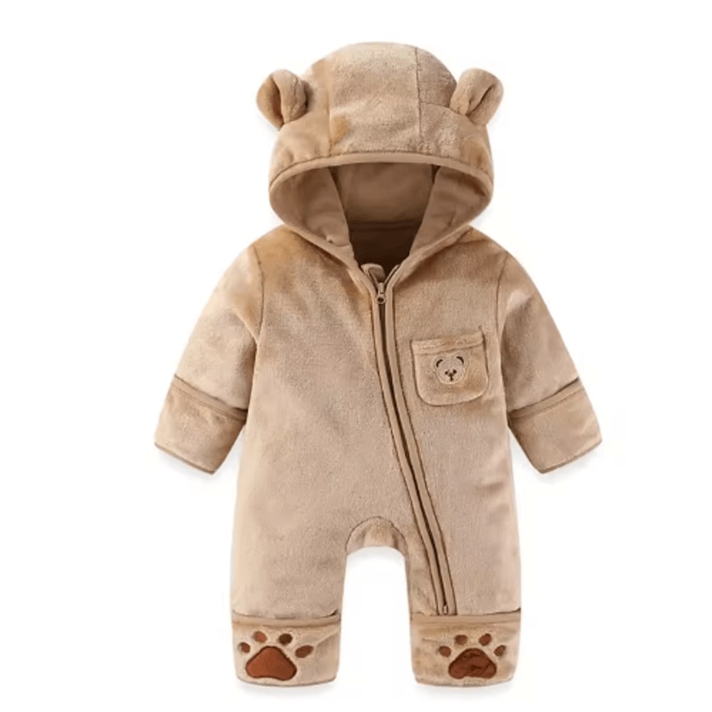 Bear Ear Hooded Baby Winter Romper Fleece Warm Onesie For Newborns 5