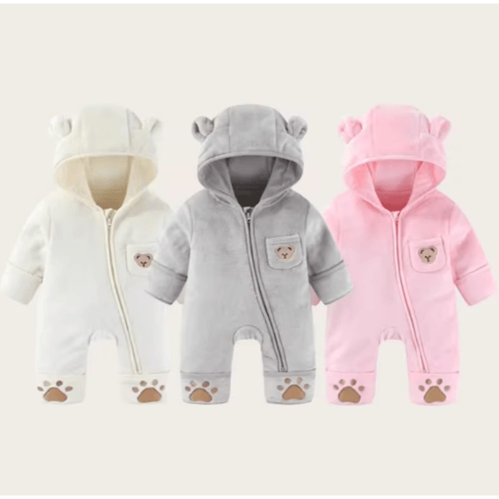 Bear Ear Hooded Baby Winter Romper Fleece Warm Onesie For Newborns 9