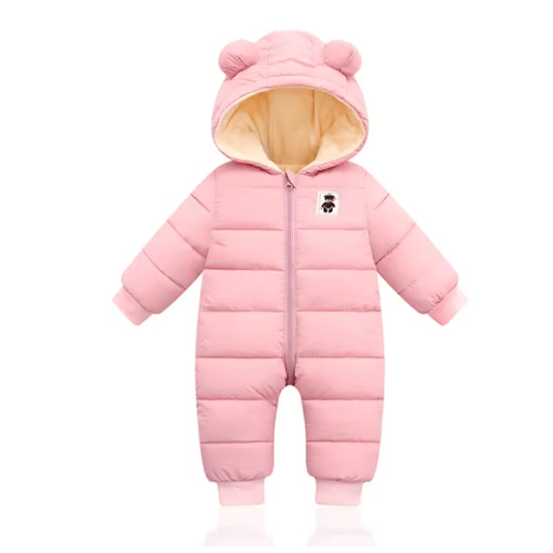 2025 Plush Hooded Baby Snowsuit Cartoon Fleece Winter Romper For Infants 1