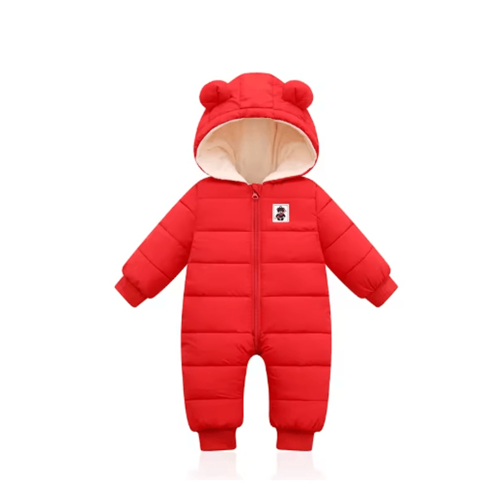 2025 Plush Hooded Baby Snowsuit Cartoon Fleece Winter Romper For Infants 4