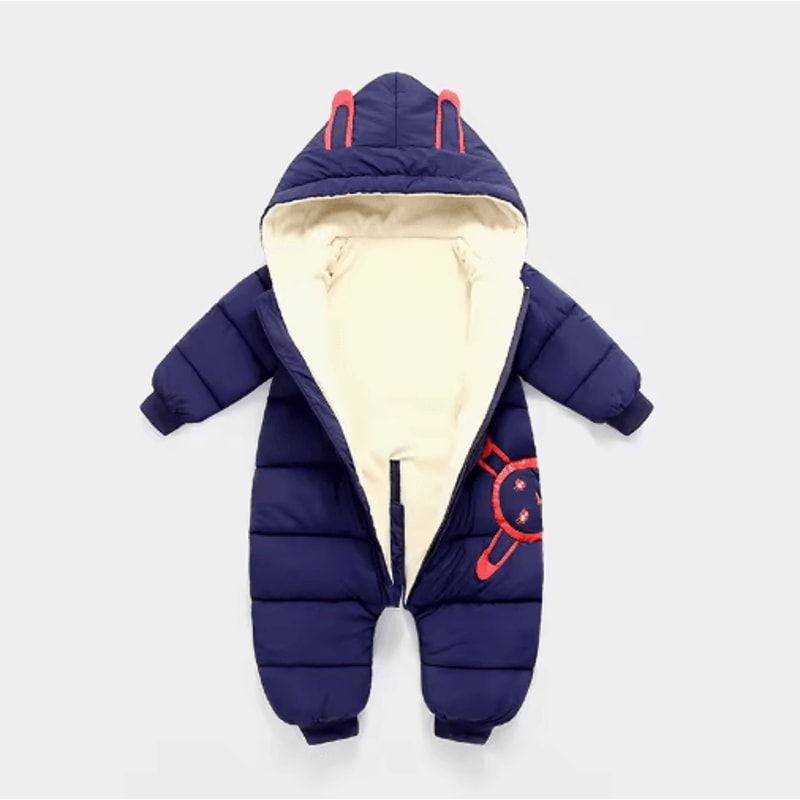 2025 Plush Hooded Baby Snowsuit Cartoon Fleece Winter Romper For Infants 0