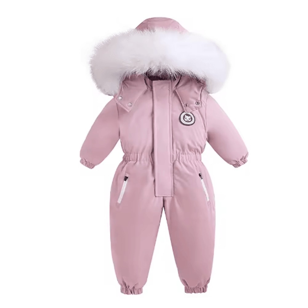 30C Thermal Baby Snowsuit Plush Fleece Winter Jumpsuit For Kids 1