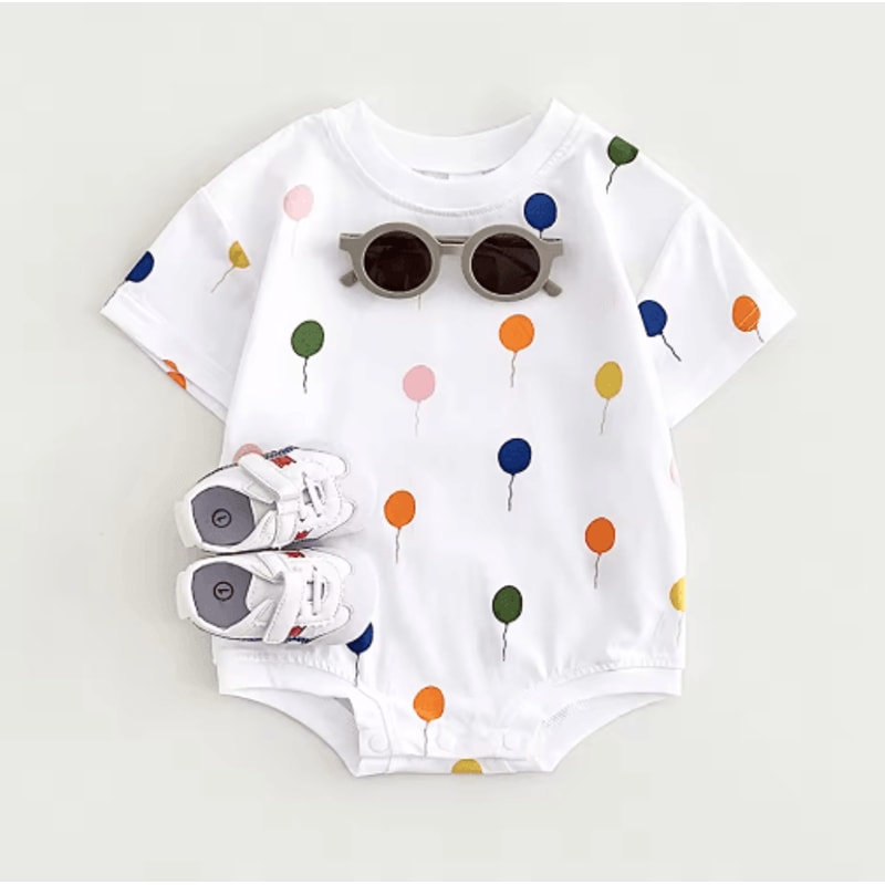 Balloon Print Baby Summer Romper Soft Cotton Infant Bodysuit 1