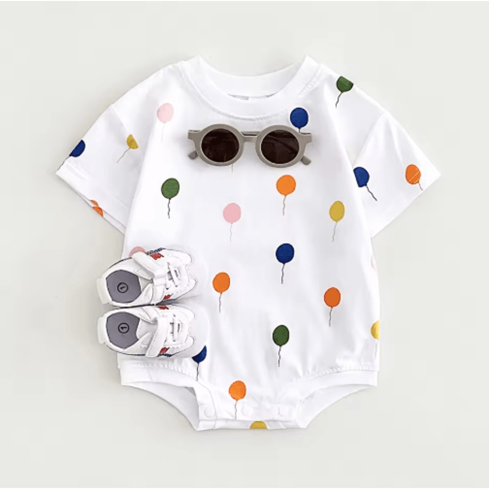 Balloon Print Baby Summer Romper Soft Cotton Infant Bodysuit 4